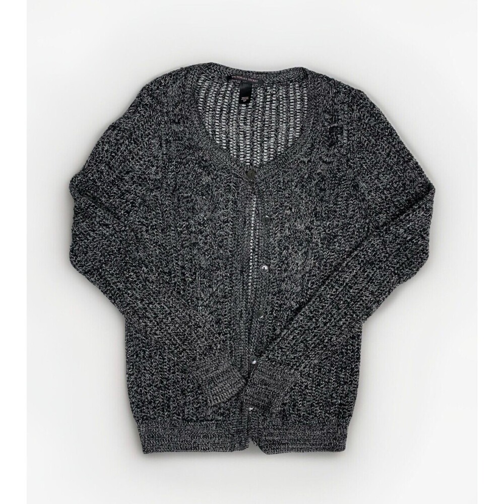 Victorias Secret Open Weave Knit Cardigan Small Black White Cotton Linen Sweater